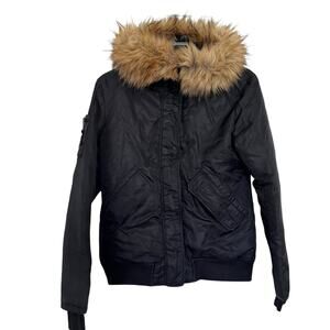 S13 SAM New York Girls Black Down Bomber Puffer Hooded Full Zip Jacket size 14